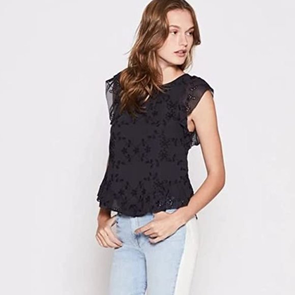 NWT Joie Silk Eyelet Top with Flutter Sleeves, Size XS - Picture 10 of 15